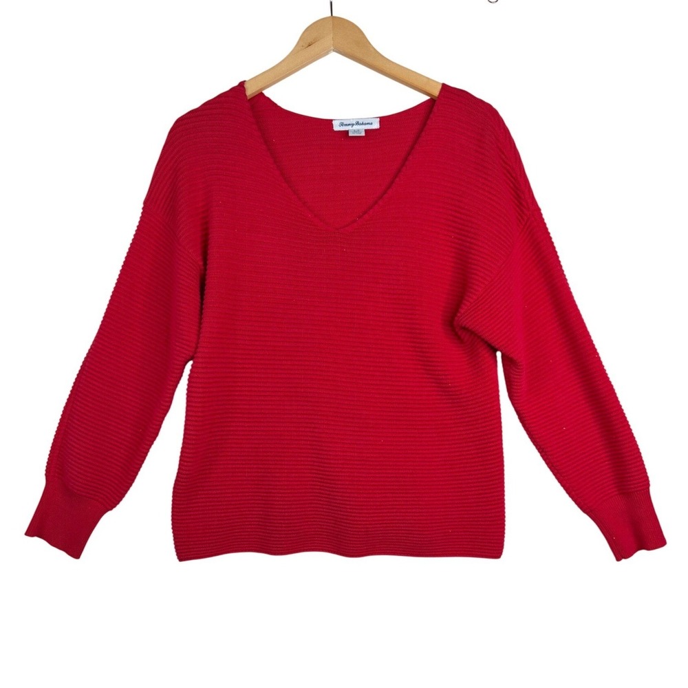 Tommy Bahama Bonita Sequin V-neck Cotton‎ Blend Sweater size Small Red